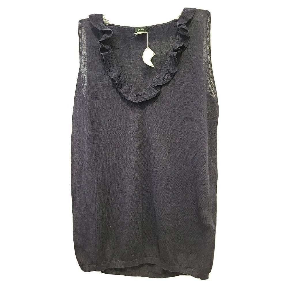 J Crew V Neck Tank 100% Knit Linen Small Navy Blue NWT